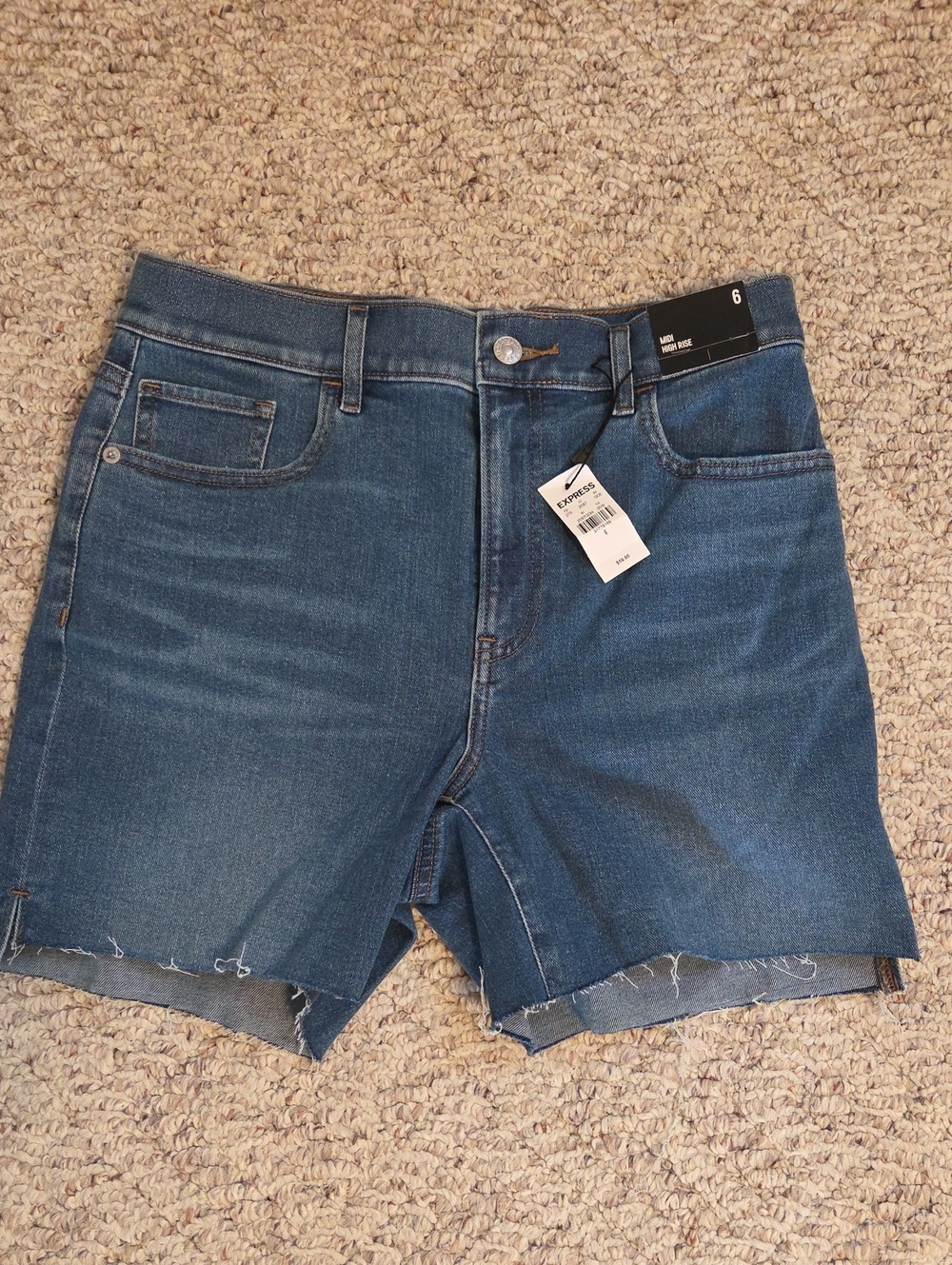 Express Medium Wash Blue Denim Cutoff Shorts
